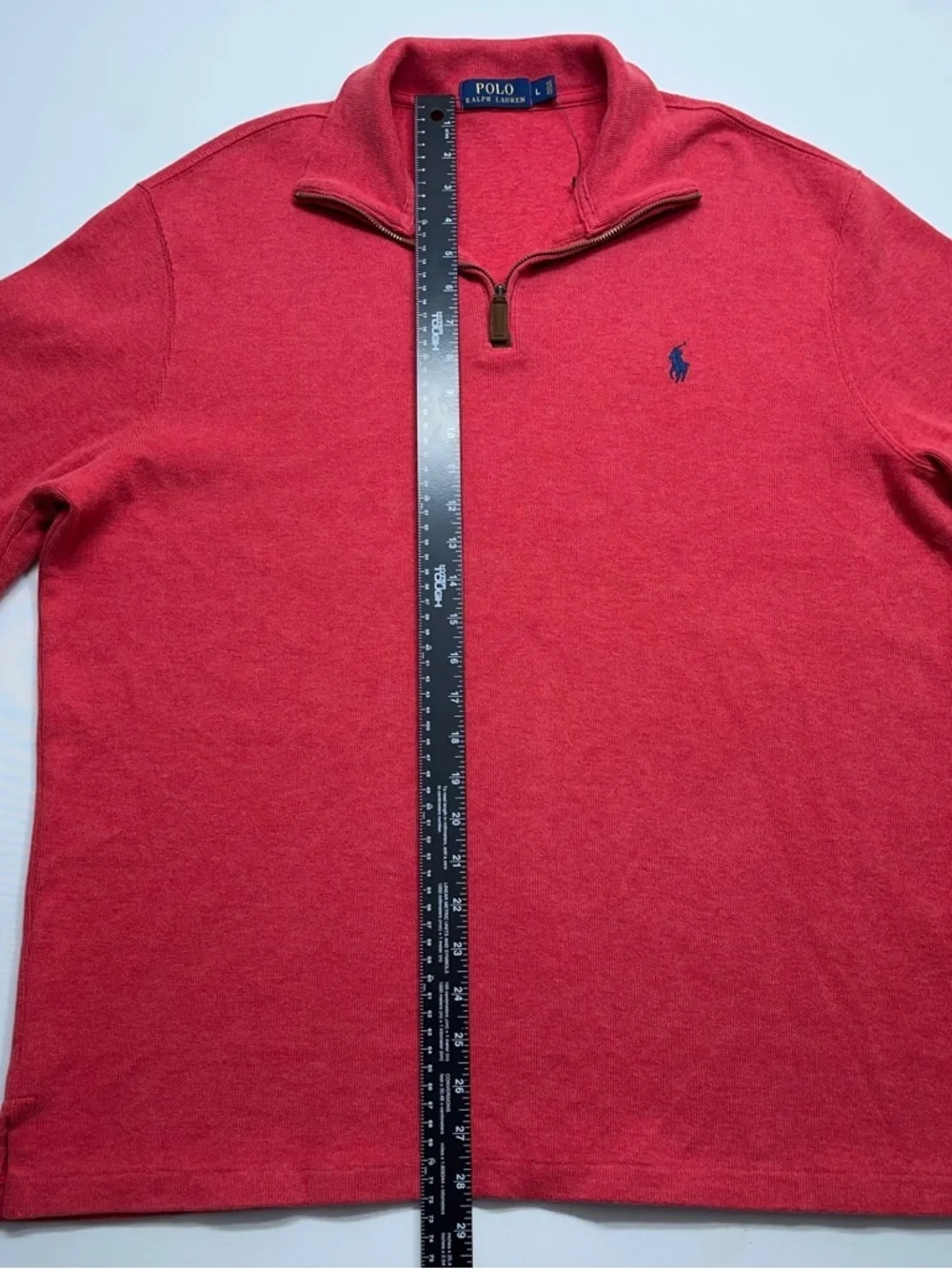 Polo Ralph Lauren 1/4 Zip Sweater Mens Size Large Red Pony Logo Cotton Designer